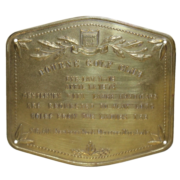 Vintage Bourne Golf Club 1874 Brass Plaque Water Cooler Piece