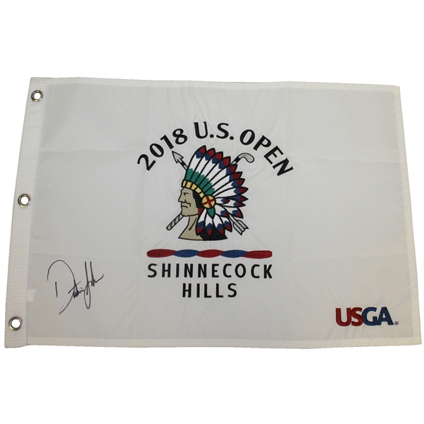 Dustin Johnson Signed 2018 US Open at Shinnecock Hills Embroidered Flag JSA ALOA