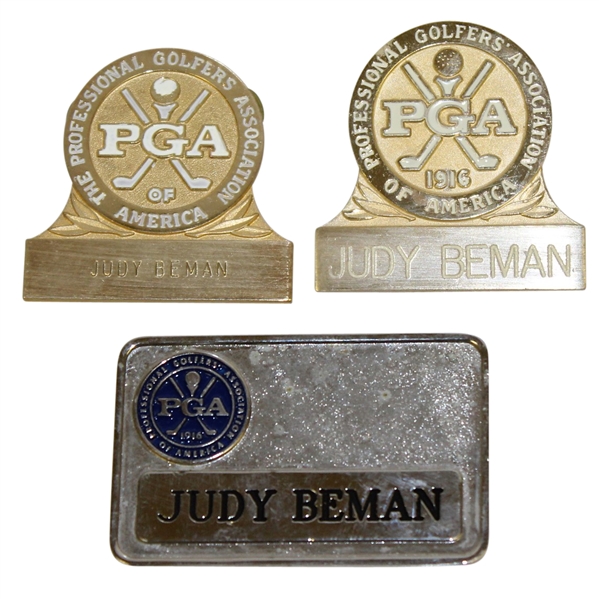 Three Judy Beman's PGA of America Name Badges