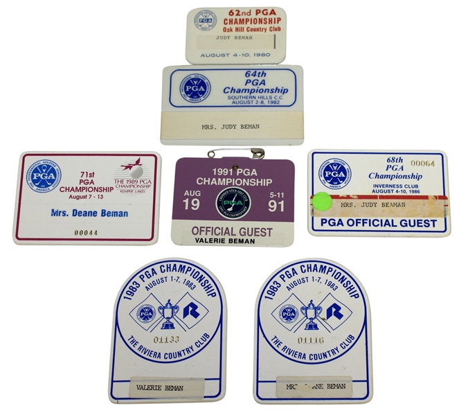 Judy and Valerie Beman's PGA Championship Guest Badges - Assorted Years