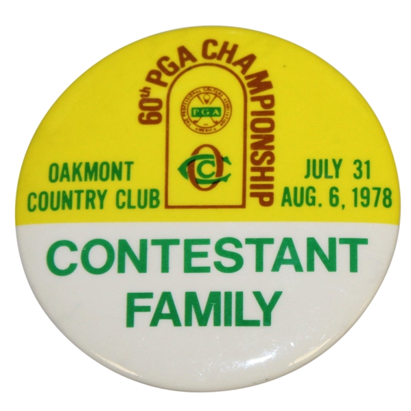 1978 PGA Championship at Oakmont Country Club Contestant Family Badge