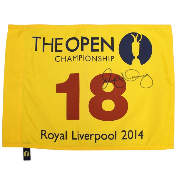 Rory McIlroy Signed 2014 The Open Championship at Royal Liverpool Flag JSA ALOA