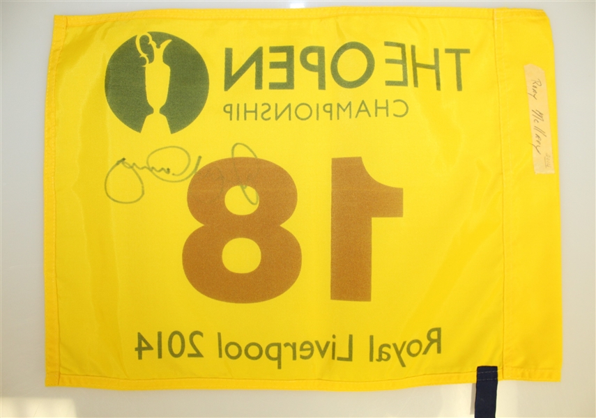 Rory McIlroy Signed 2014 The Open Championship at Royal Liverpool Flag JSA ALOA
