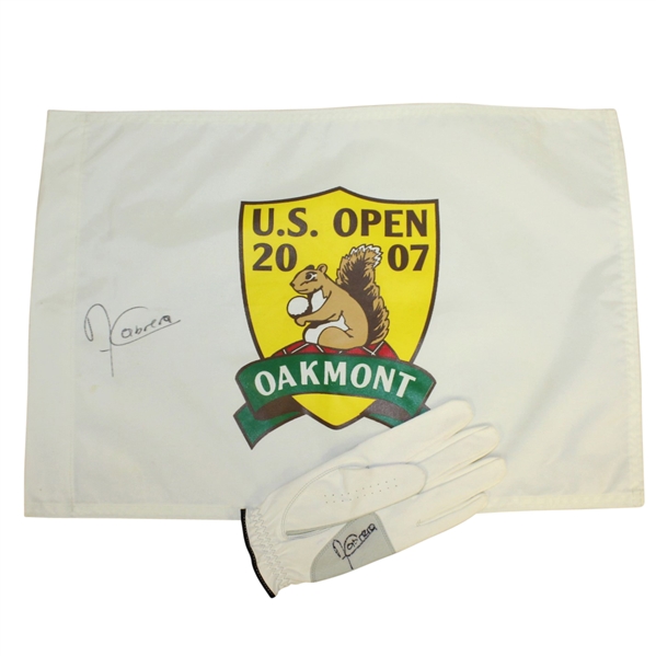 Angel Cabrera Signed 2007 US Open at Oakmont Flag & Signed Golf Glove JSA ALOA