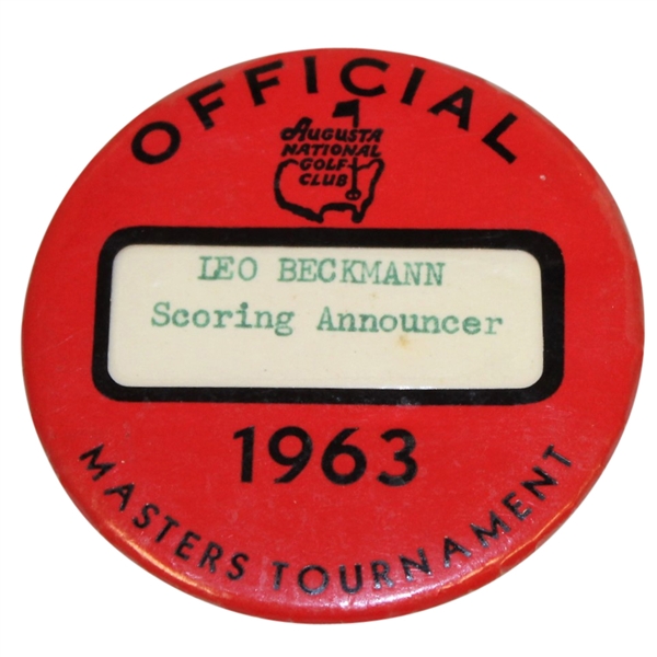 1963 Masters Tournament Officials Badge - Leo Beckmann Scoring Announcer