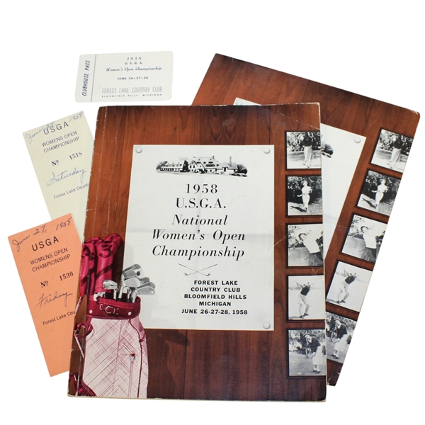 Multi Signed 1958 USGA Women's Open Championship Program Incl Champ Mickey Wright with Start Times and Tickets JSA ALOA