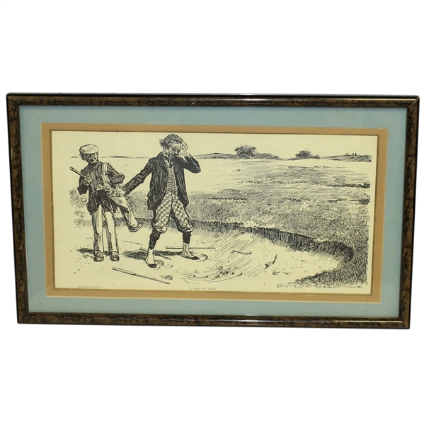 'A Day at Golf' Caddy with Golfer in Bunker 1899 Life Publishing Print - Framed - Roth Collection