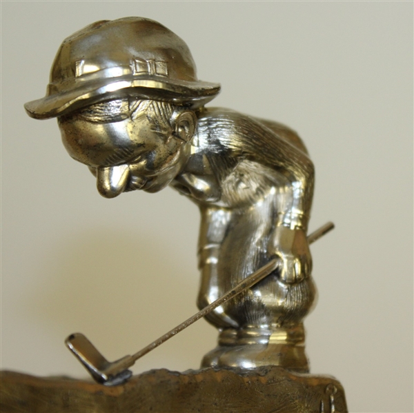 Vintage Golfer Man Art Deco Ashtray - Bending Over Sandtrap - Ball in Footprint - Roth Collection