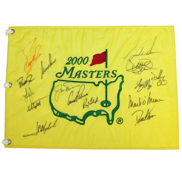 Palmer, Nicklaus, & Woods Signed 2000 Masters Embroidered Flag with Others JSA ALOA
