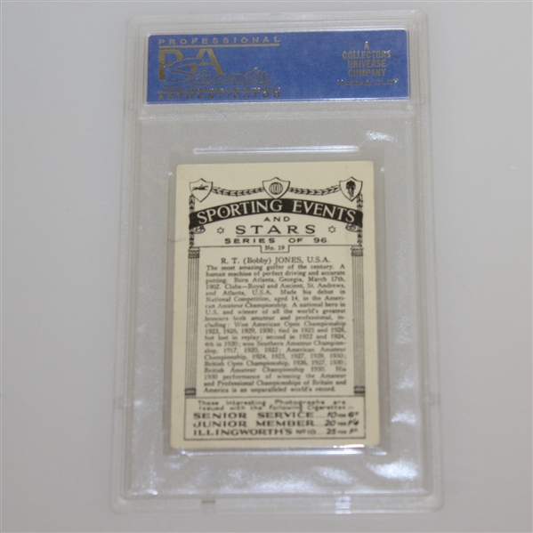 1935 R.T. (Bobby) Jones Sporting Events & Stars Cigarette Card #19 - J.A. Pattreuiouex PSA #90006779