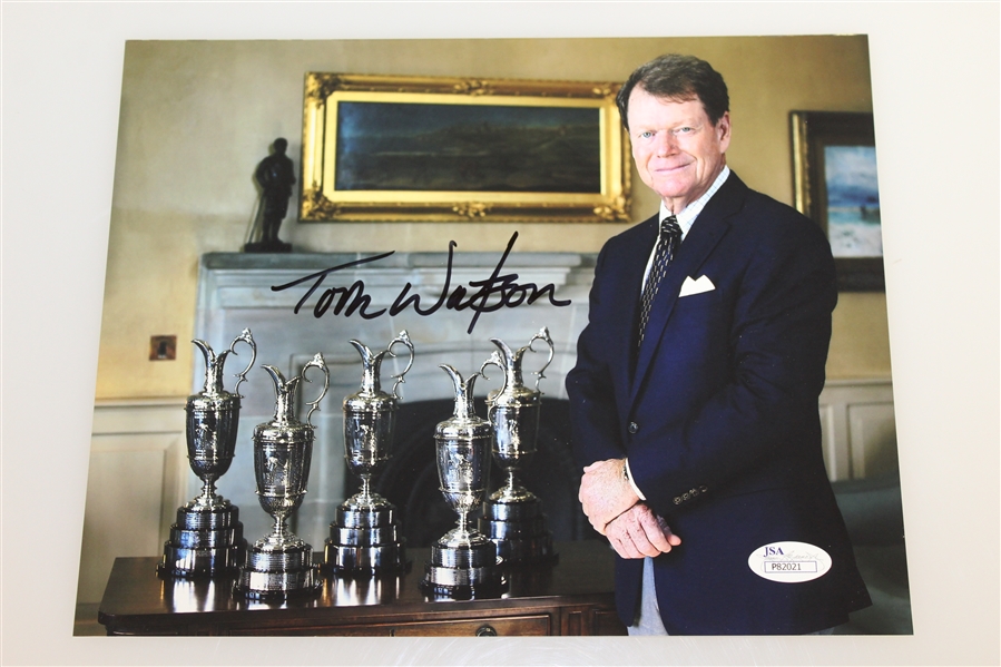 Tom Watson Signed 5 Claret Jugs Photo with 5 Open Tickets from Wins JSA #P82021