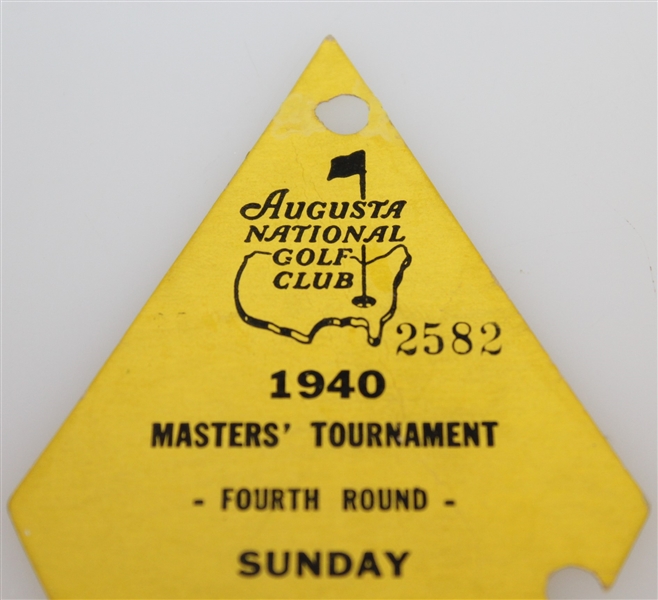 1940 Masters Tournament Sunday 4th Round Ticket #2582