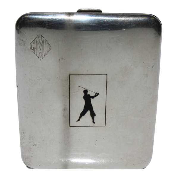 Circa 1920 Elgin American Sterling Silver Cigarette Case with Golfer