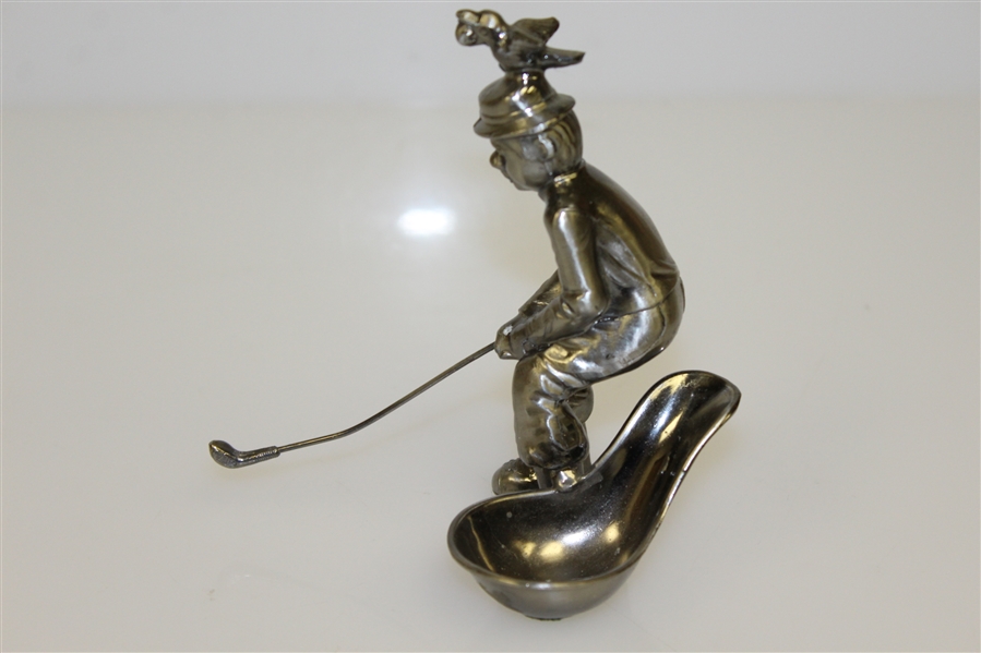Unmarked Pewter Golfer Themed Pipe Holder - Bird on Head