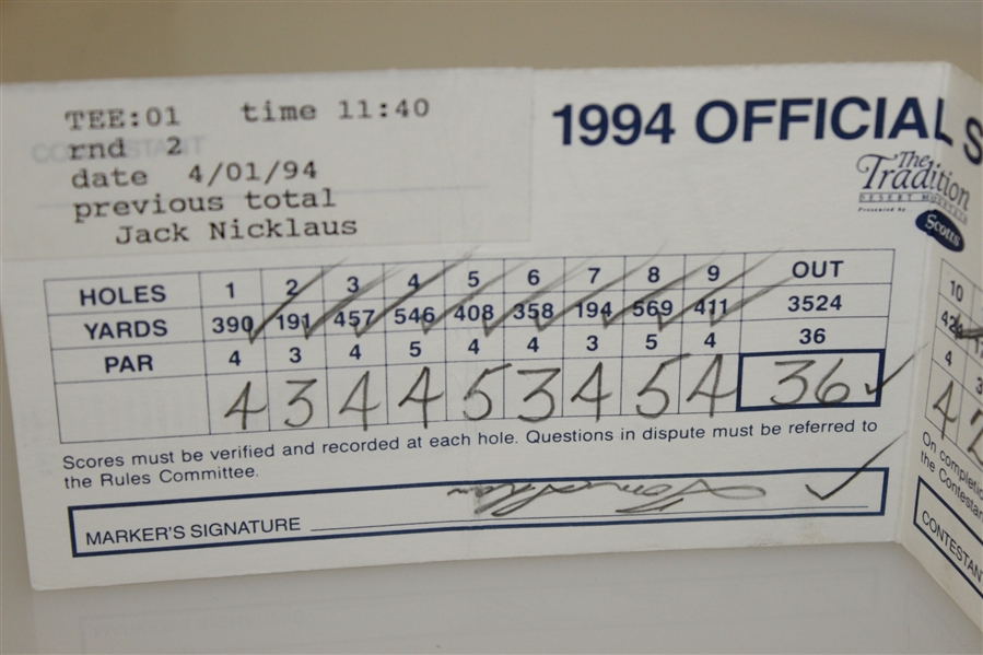 Jack Nicklaus Signed Official 1994 The Tradition Used Scorecard JSA ALOA