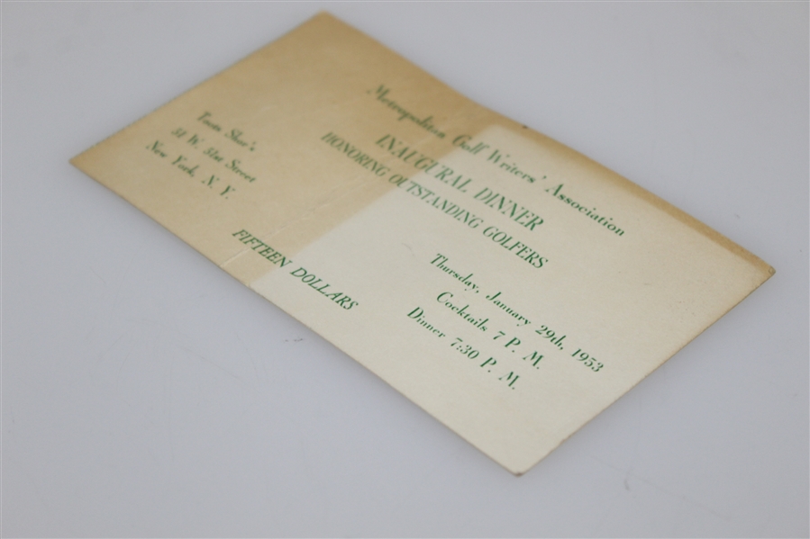 1953 Metropolitan Golf Writers' Association Inaugural Dinner Invitation #141