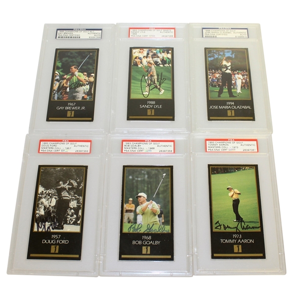 Six Signed Champions of Golf Masters Collection Golf Cards - Each are PSA/DNA Graded/Slabbed
