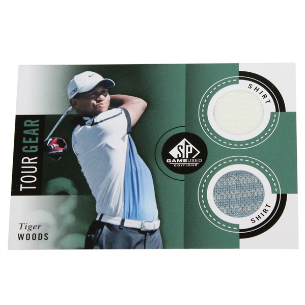 Tiger Woods SP Tour Gear Game Used Golf Card - Two Shirts
