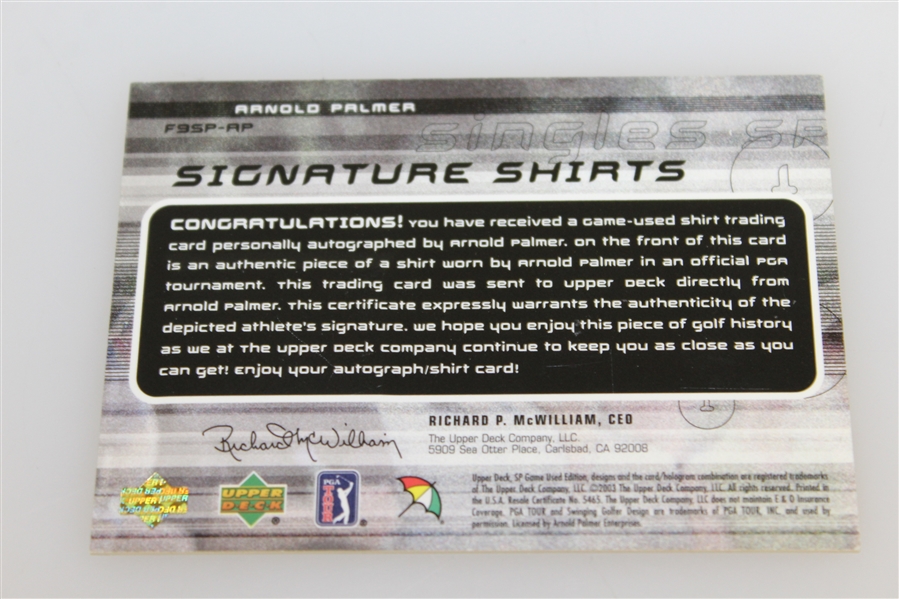 Arnold Palmer Signed SP Signature Shirts Game Used Tour Gear 038/100 Golf Card JSA ALOA