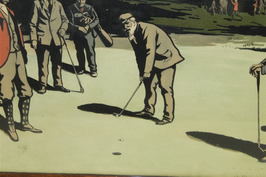 Tom Morris Putting at St. Andrews 1890 Colored Chromolithograph by Nevison Arthur Loraine - Framed