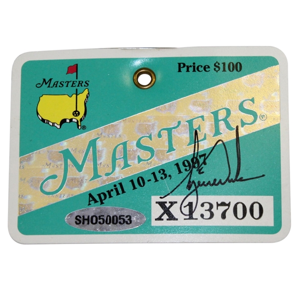 Tiger Woods Signed 1997 Masters Tournament Badge #X13700 UDA SHO50053