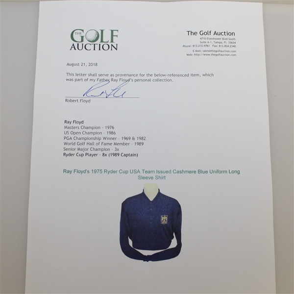 Ray Floyd's 1975 Ryder Cup USA Team Issued Cashmere Blue Uniform Long Sleeve Shirt