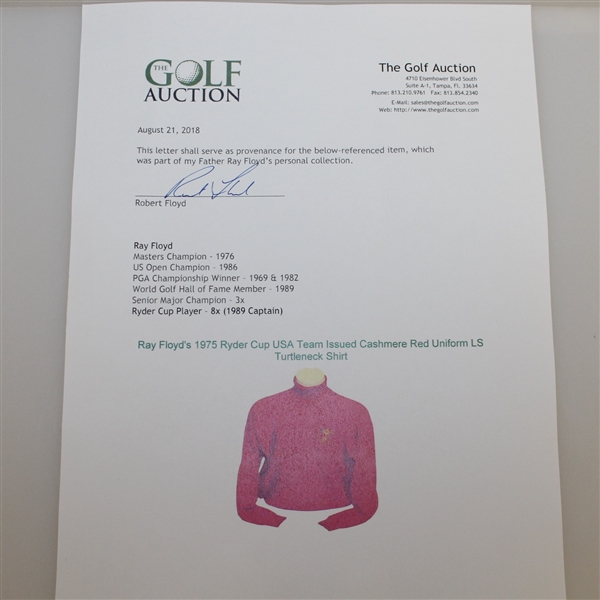 Ray Floyd's 1975 Ryder Cup USA Team Issued Cashmere Red Uniform LS Turtleneck Shirt