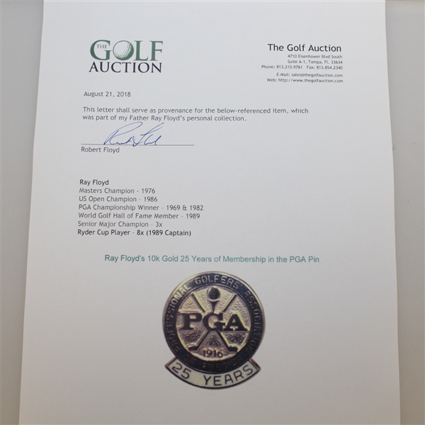 Ray Floyd's 10k Gold 25 Years of Membership in the PGA Pin