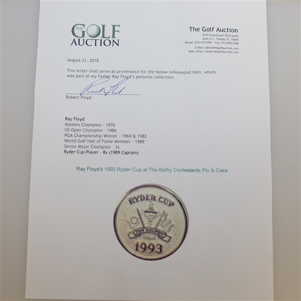 Ray Floyd's 1993 Ryder Cup at The Belfry Contestants Pin & Case