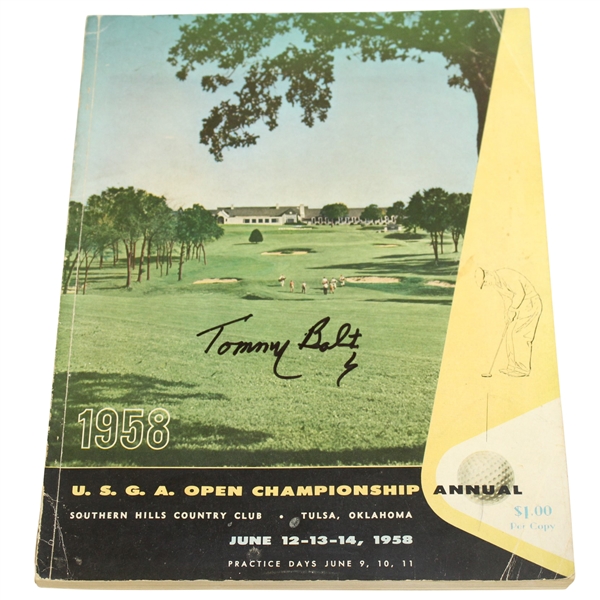 Tommy Bolt Signed 1958 US Open Championship at Southern Hills CC Program JSA ALOA