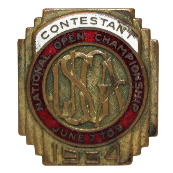 1934 US Open Championship Contestant Badge - Olin Dutra Winner