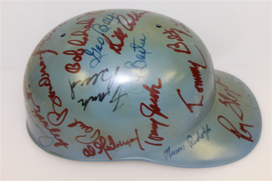 Multi-Signed Vintage Cleveland Open Blue Hard Hat - Nicklaus, Palmer, Bolt, others JSA ALOA