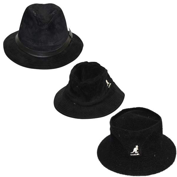 Three Don Cherry Personal Kangol Leather Suede Black Golf Hats - Suede, Logo Side, & Logo Front