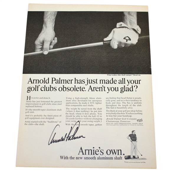 Arnold Palmer Signed 'Arnie's Own' Advertising Magazine Page JSA ALOA