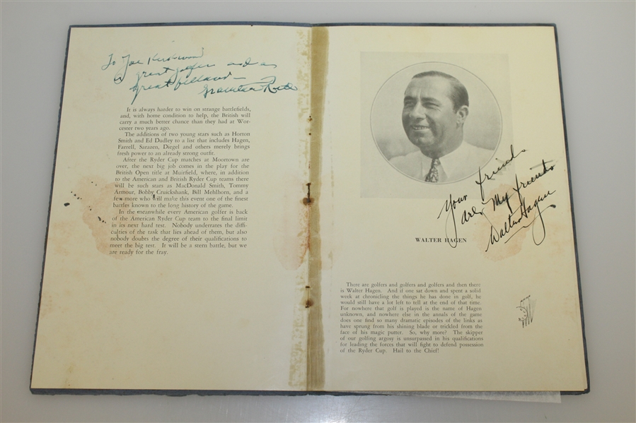 1929 Ryder Cup Bon Voyage Dinner Program Signed By Entire Team-PGA Star Joe Kirkwood Pers. Collection-JSA ALOA
