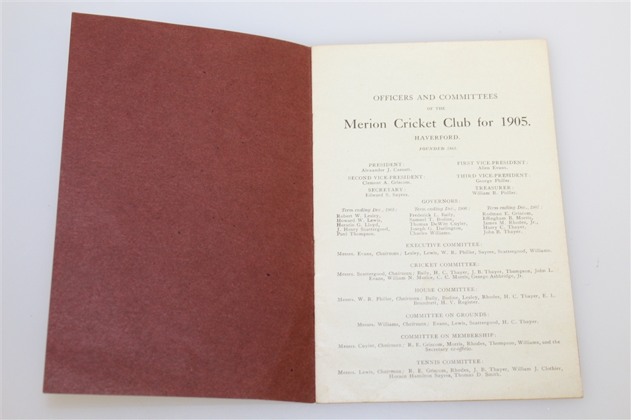 1905 Merion Cricket Club List of Members, Officers, & Committees Booklet
