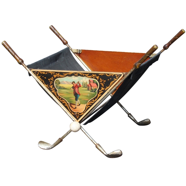 Classic Golf Themed Painted Golf Ball/Magazine Basket/Holder - Crossed Clubs