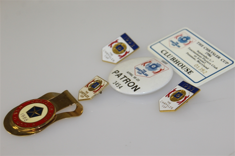 Deane Beman's The Chrysler Cup Patron & Clubhouse Badges with Pins & Money Clip