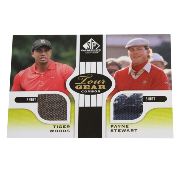 Tiger Woods & Payne Stewart Tour Gear Combo Game Used Golf Card - Two Shirts
