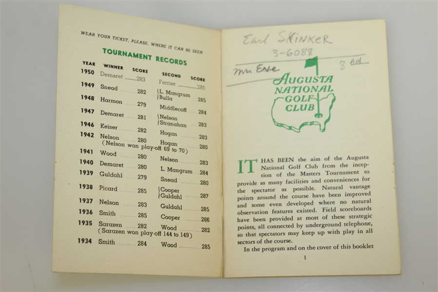 1951 Masters Tournament Spectator Guide - Ben Hogan Winner