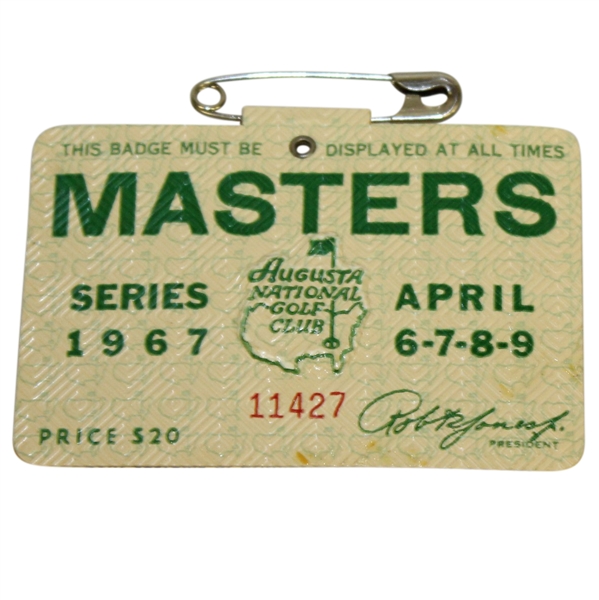 1967 Masters Tournament Series Badge #11427 - Gay Brewer Winner