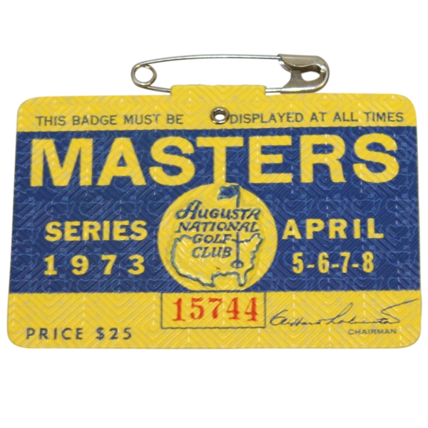 1973 Masters Tournament Series Badge #15744 - Tommy Aaron Winner