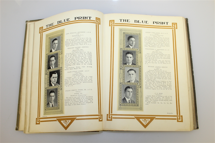 1922 Georgia Tech 'The Blue Print' Yearbook with Bobby Jones