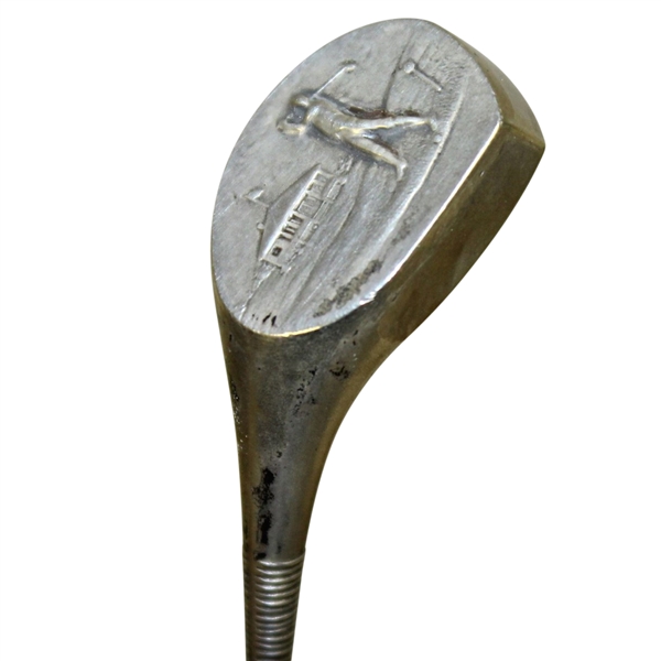 Sterling Silver Golf Club Themed Hat Pin with Pre-Swing Golfer & Clubhouse on Bottom