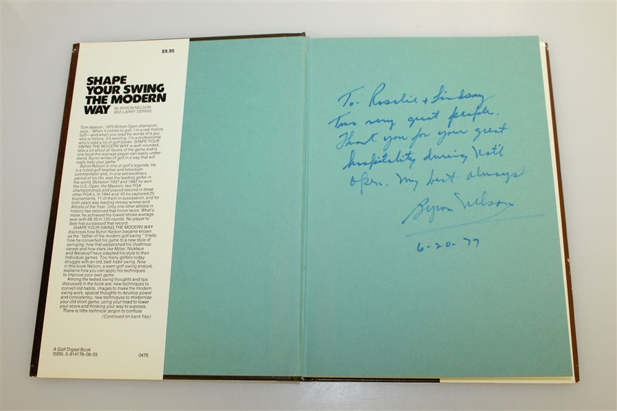 Byron Nelson Signed 'Shape Your Swing the Modern Way' Book with Pers. Inscript. JSA ALOA