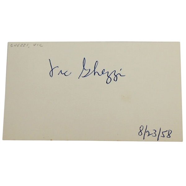 Vic Ghezzi 1958 Signed 3x5 Index Card JSA ALOA