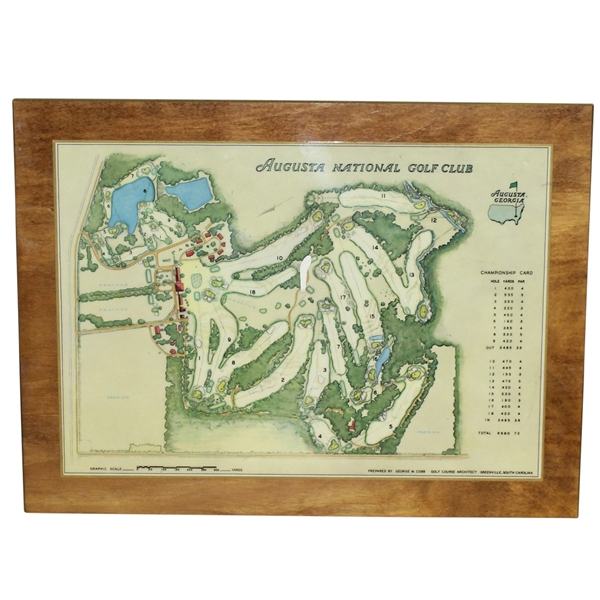 Don Cherry's Personal 1968 Augusta National GC Aerial View on Wood Perma Plaque by George Cobb
