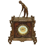 Vintage Ornate Wooden Clock with Figural Golfer