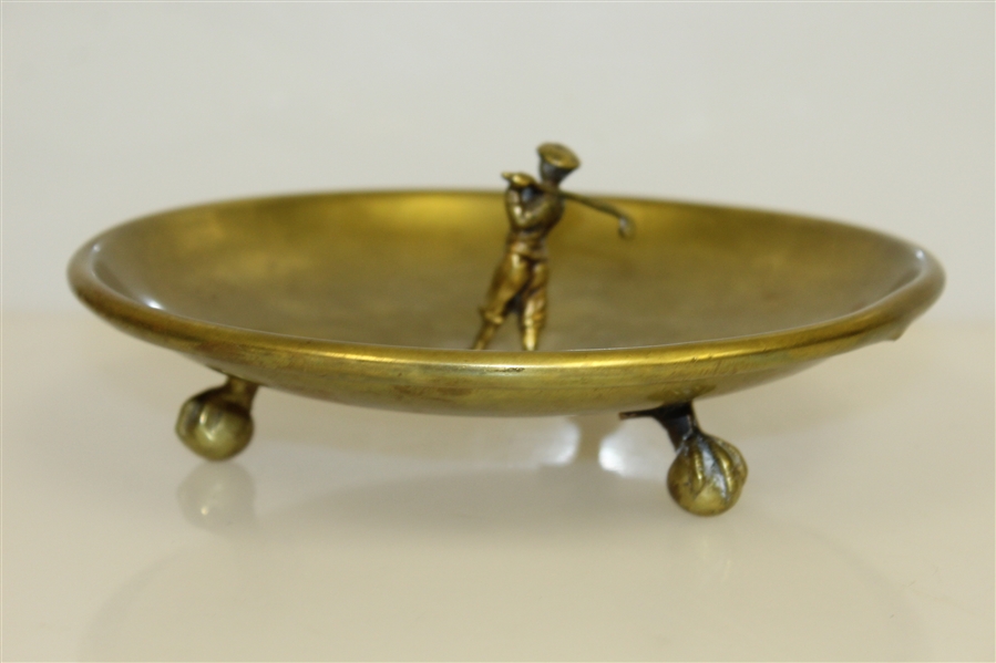 Undated & Unmarked Bronze Colored Candy Dish with Figural Golfer - 8 Diameter