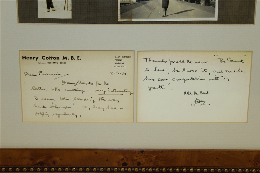 Henry Cotton Signed 1974 Postcard with Photos - Framed JSA ALOA